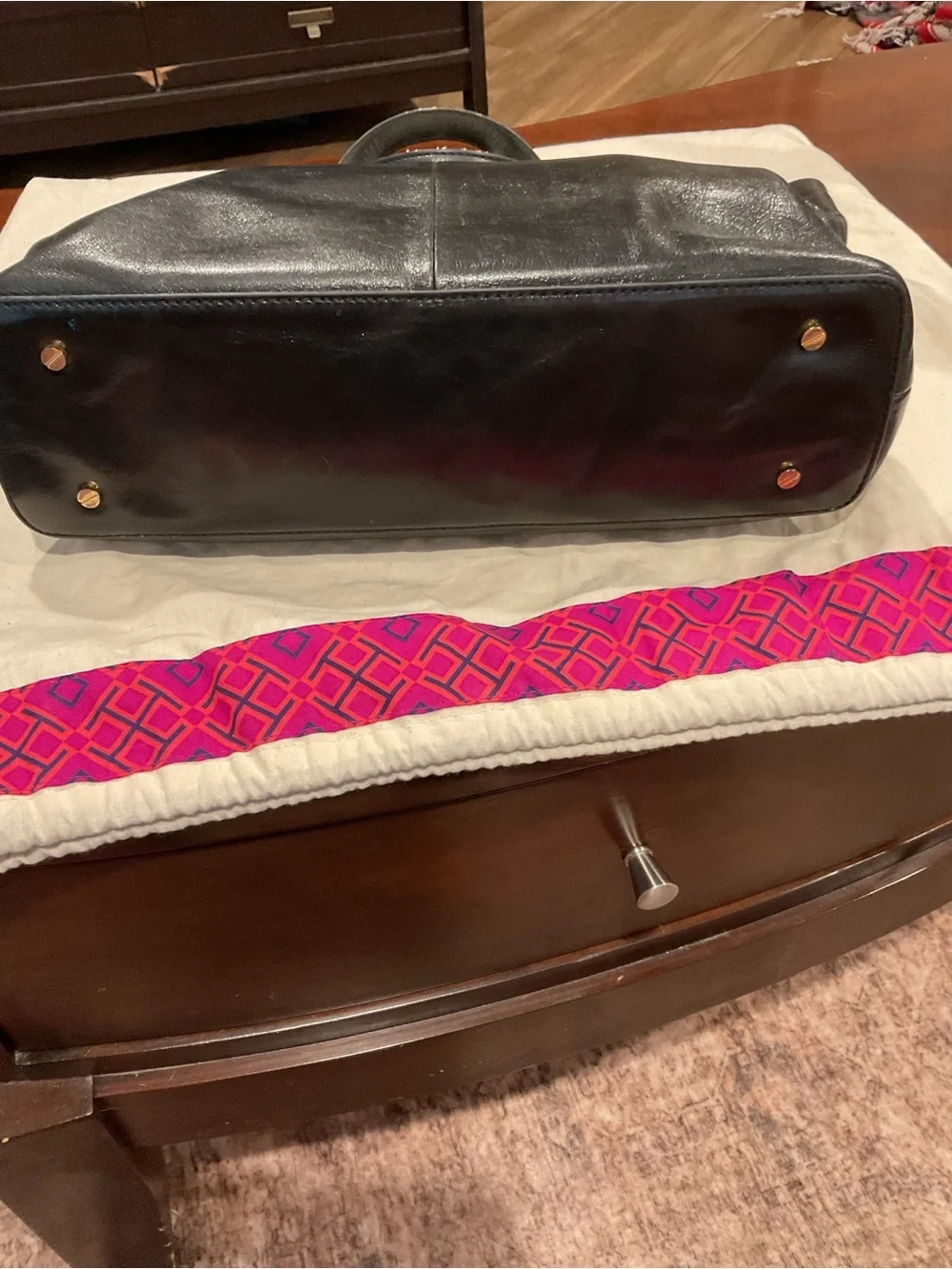 Tory Burch Black Leather Logo Tote